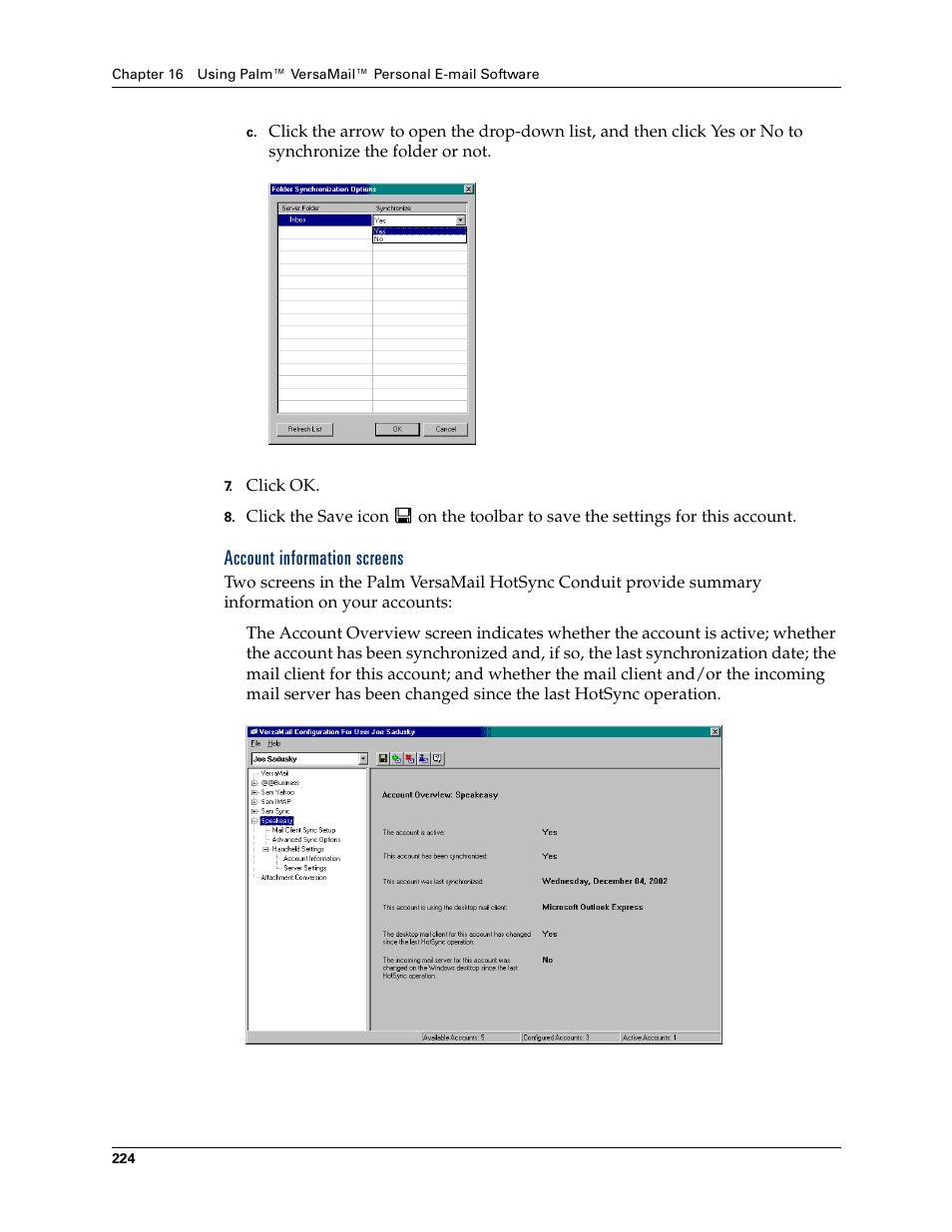 Account information screens | Palm T3 User Manual | Page 238 / 408