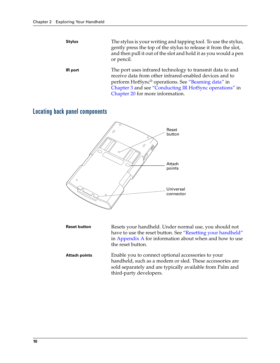 Locating back panel components | Palm T3 User Manual | Page 24 / 408