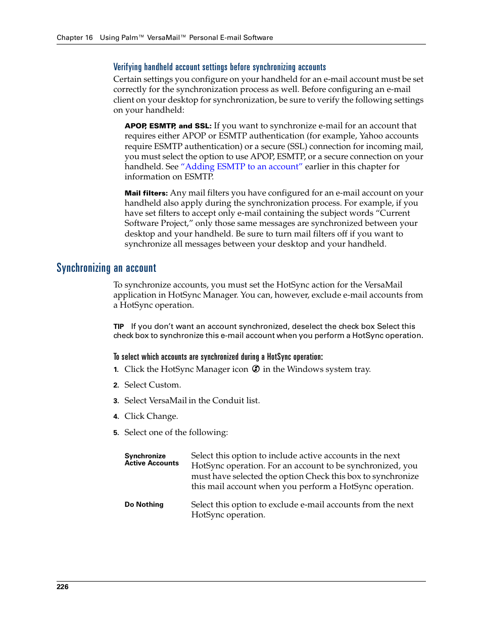 Synchronizing an account | Palm T3 User Manual | Page 240 / 408