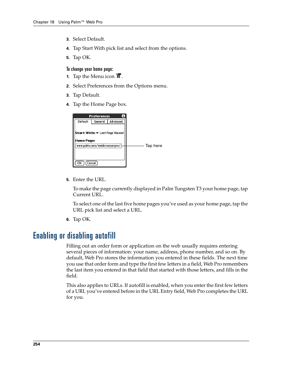 Enabling or disabling autofill | Palm T3 User Manual | Page 268 / 408