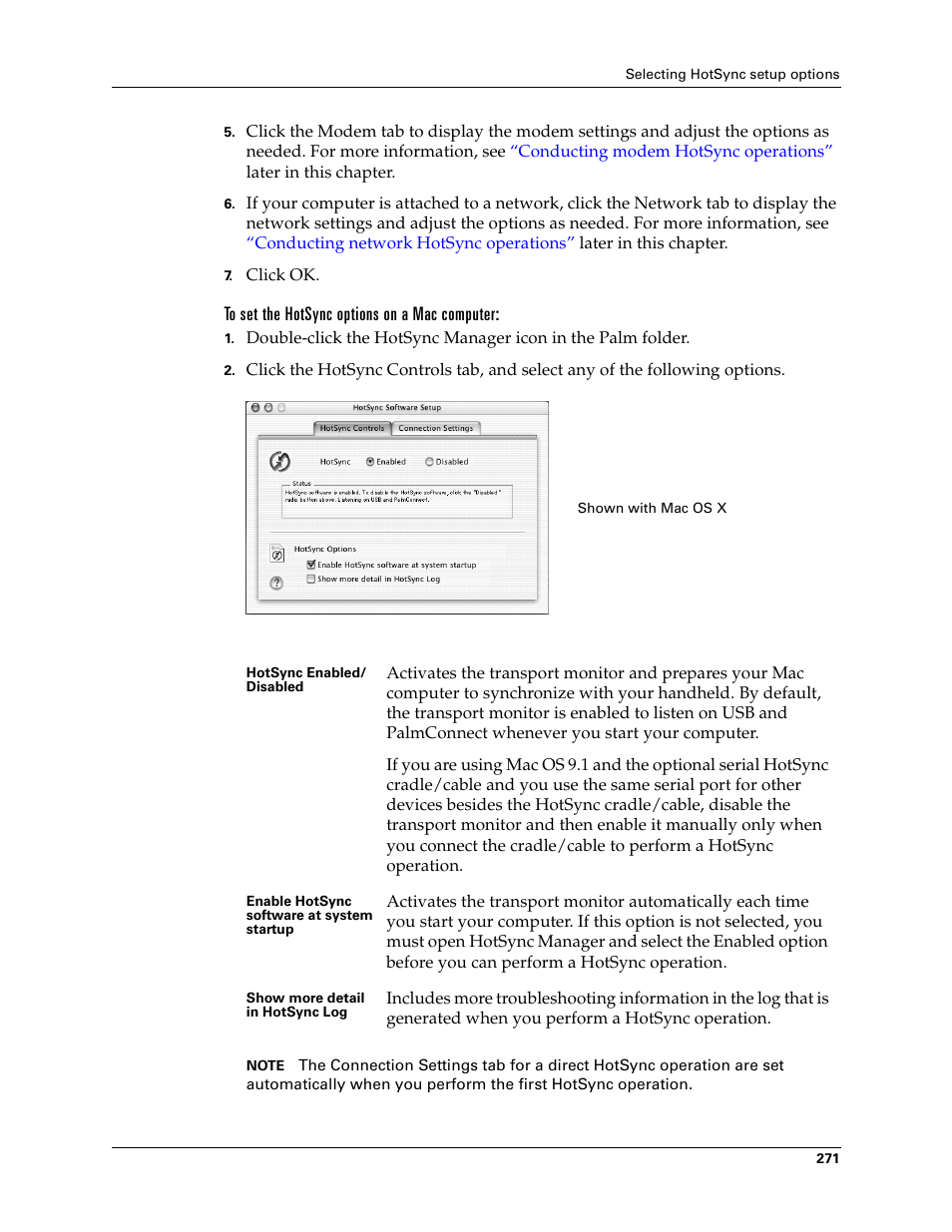 To set the hotsync options on a mac computer | Palm T3 User Manual | Page 285 / 408