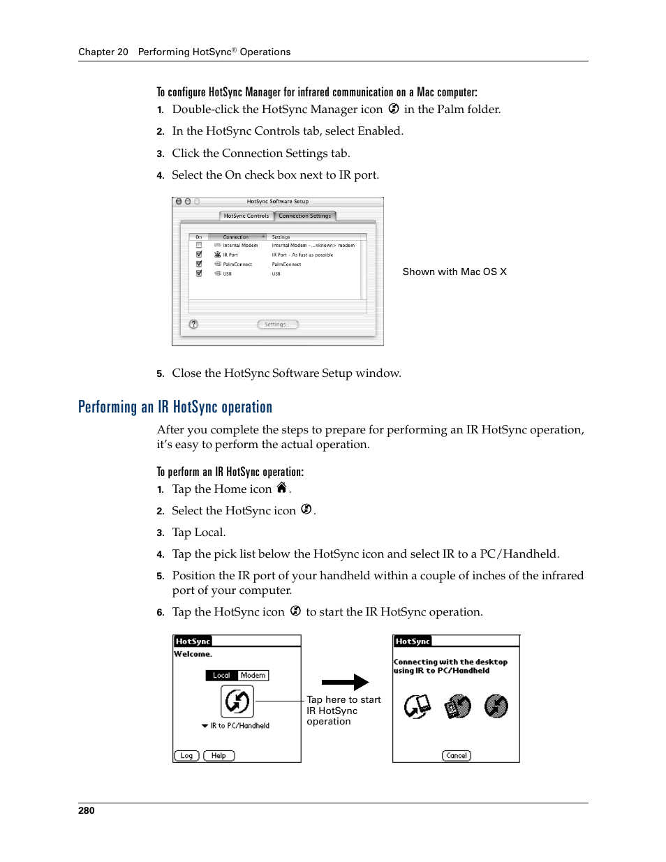 Performing an ir hotsync operation, To perform an ir hotsync operation | Palm T3 User Manual | Page 294 / 408