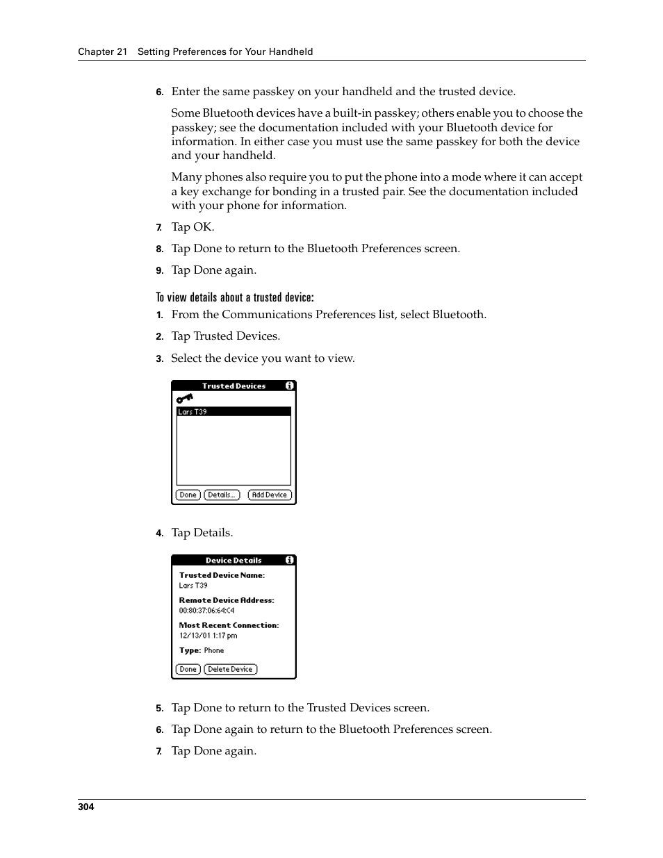 To view details about a trusted device | Palm T3 User Manual | Page 318 / 408