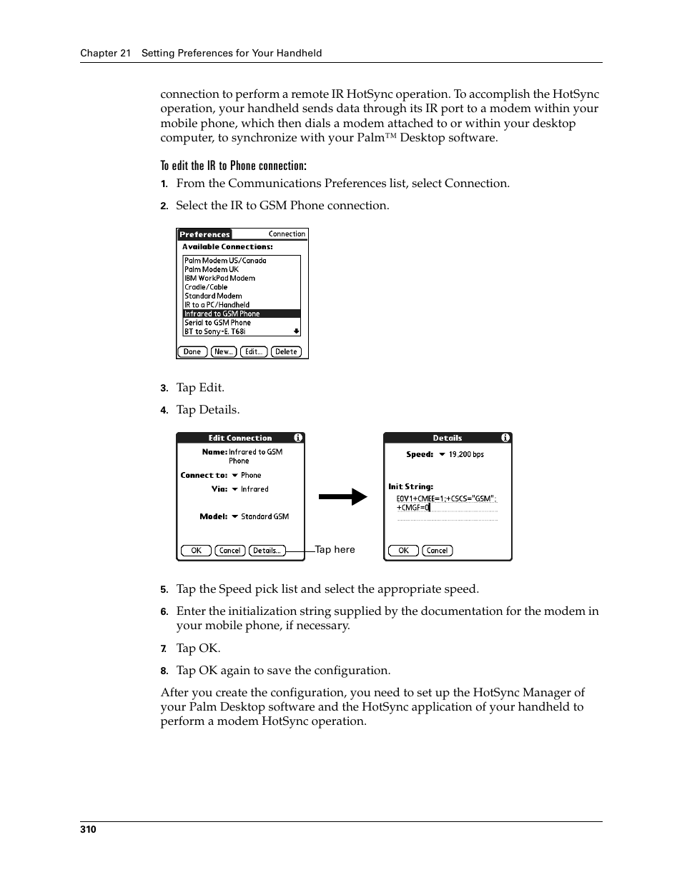 To edit the ir to phone connection | Palm T3 User Manual | Page 324 / 408