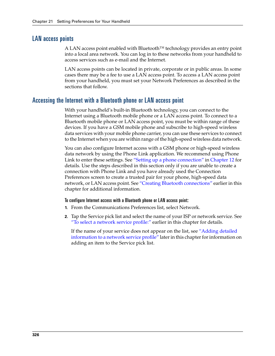 Lan access points | Palm T3 User Manual | Page 340 / 408