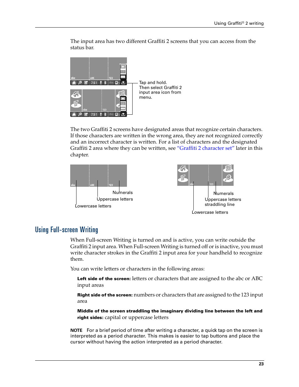 Using full-screen writing, Using full, Screen writing | Chapter 3 | Palm T3 User Manual | Page 37 / 408