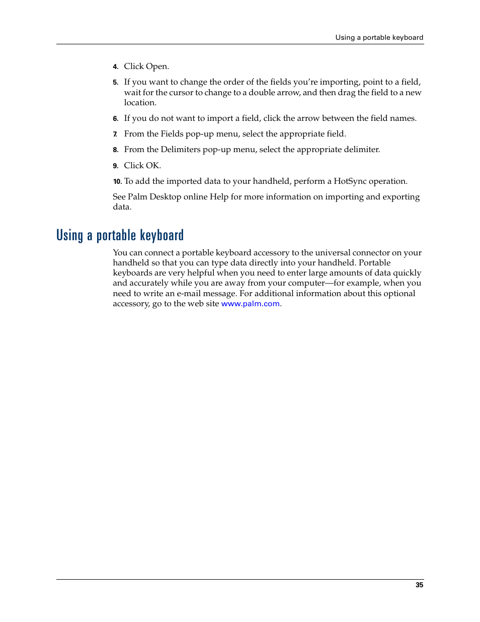 Using a portable keyboard | Palm T3 User Manual | Page 49 / 408