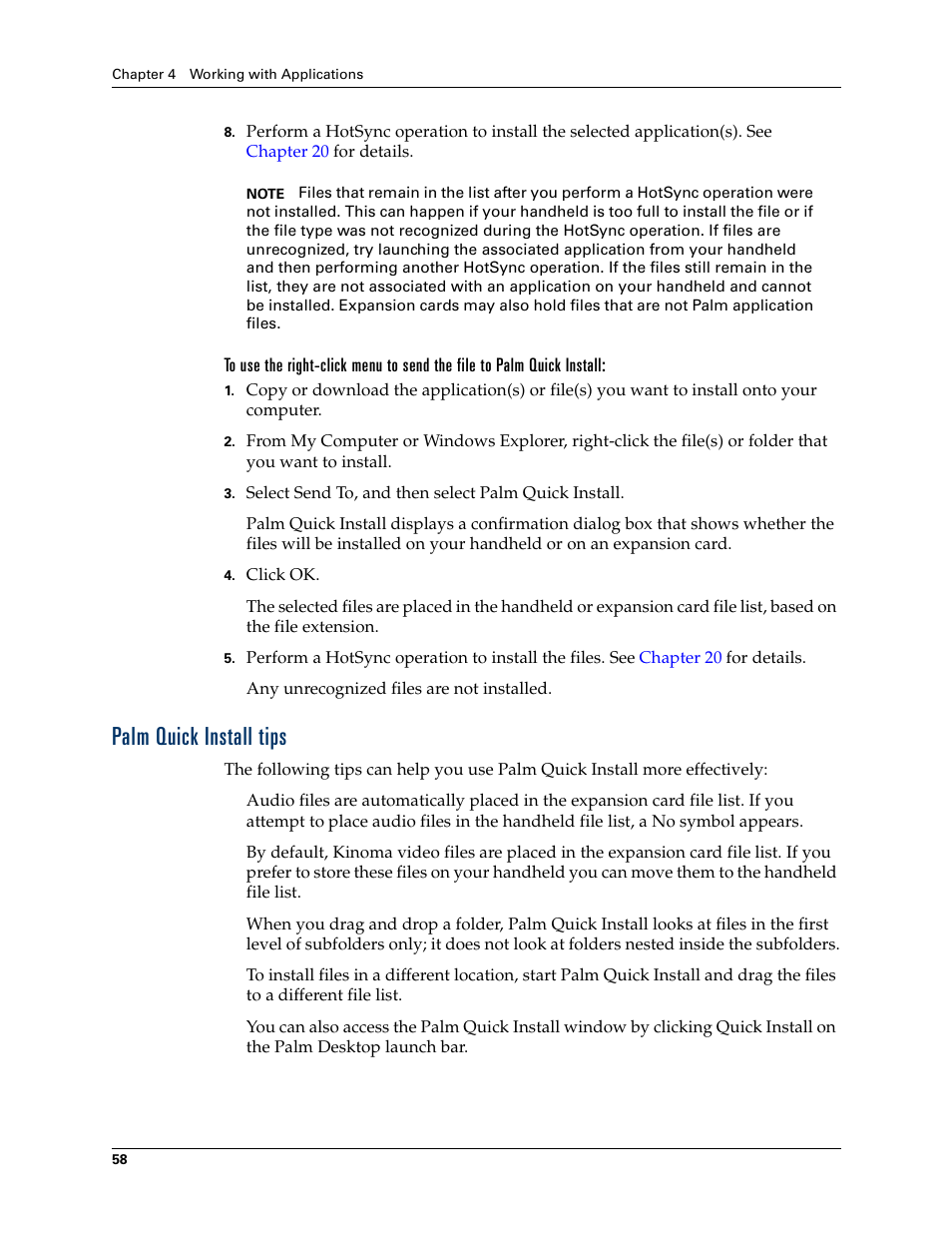 Palm quick install tips | Palm T3 User Manual | Page 72 / 408