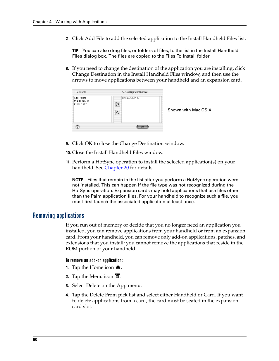 Removing applications, To remove an add-on application | Palm T3 User Manual | Page 74 / 408