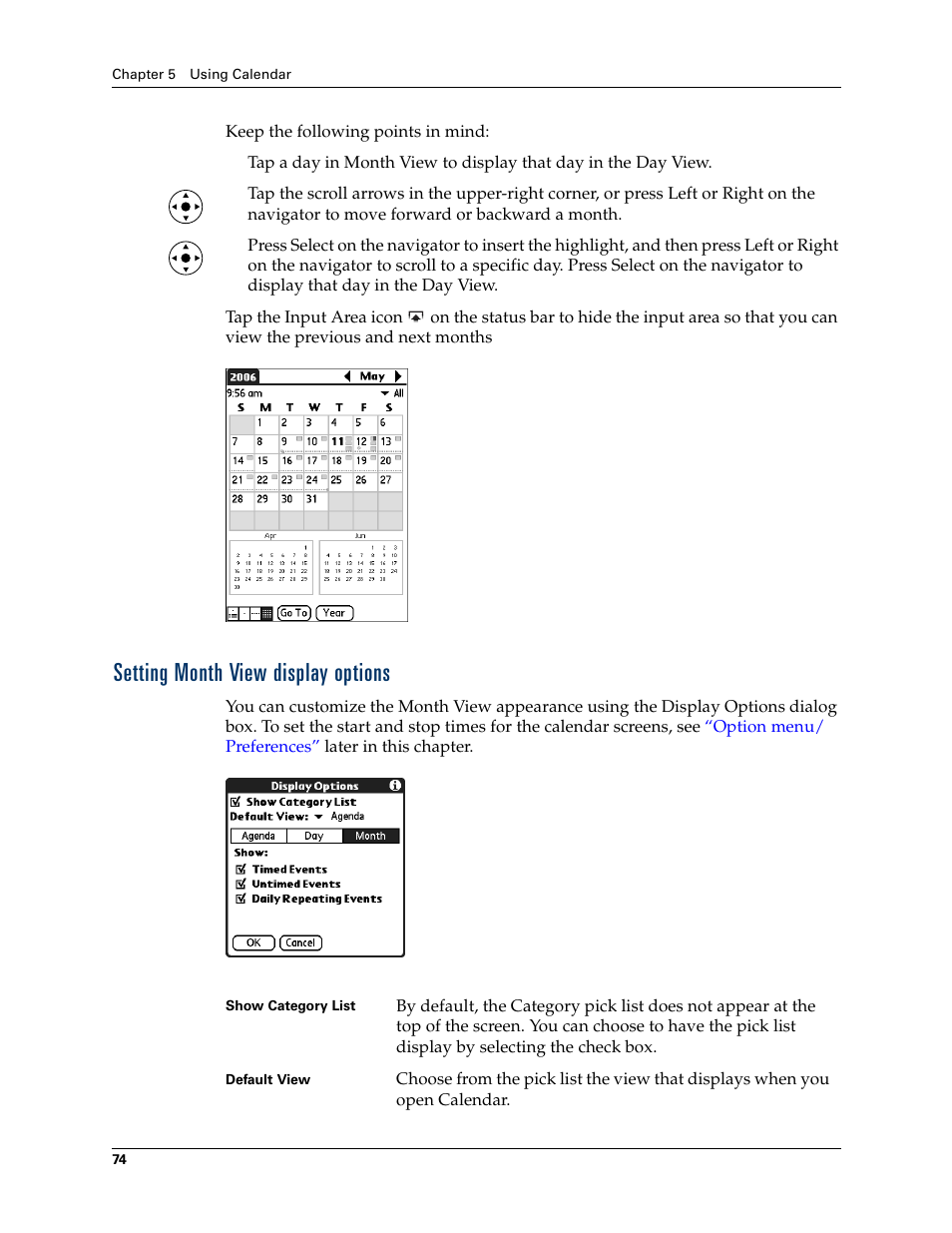 Setting month view display options | Palm T3 User Manual | Page 88 / 408