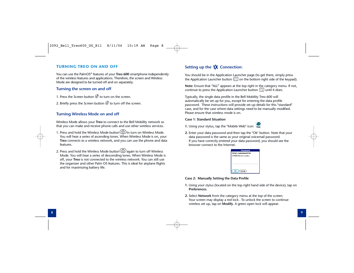 Turning treo on and off | Palm Treo Smartphone 600 User Manual | Page 6 / 14