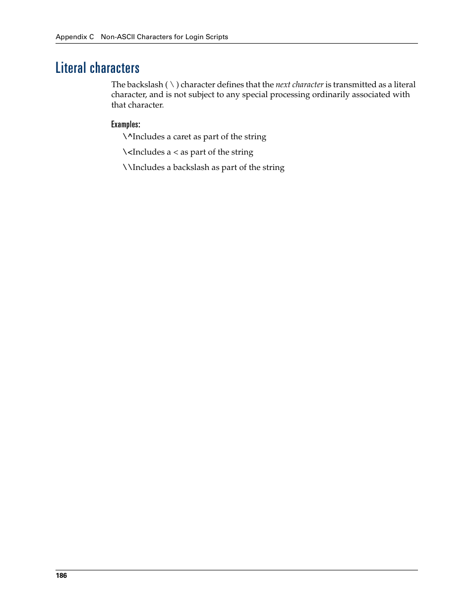 Literal characters, Examples | Palm TM ZIRETM HANDHELD User Manual | Page 196 / 208