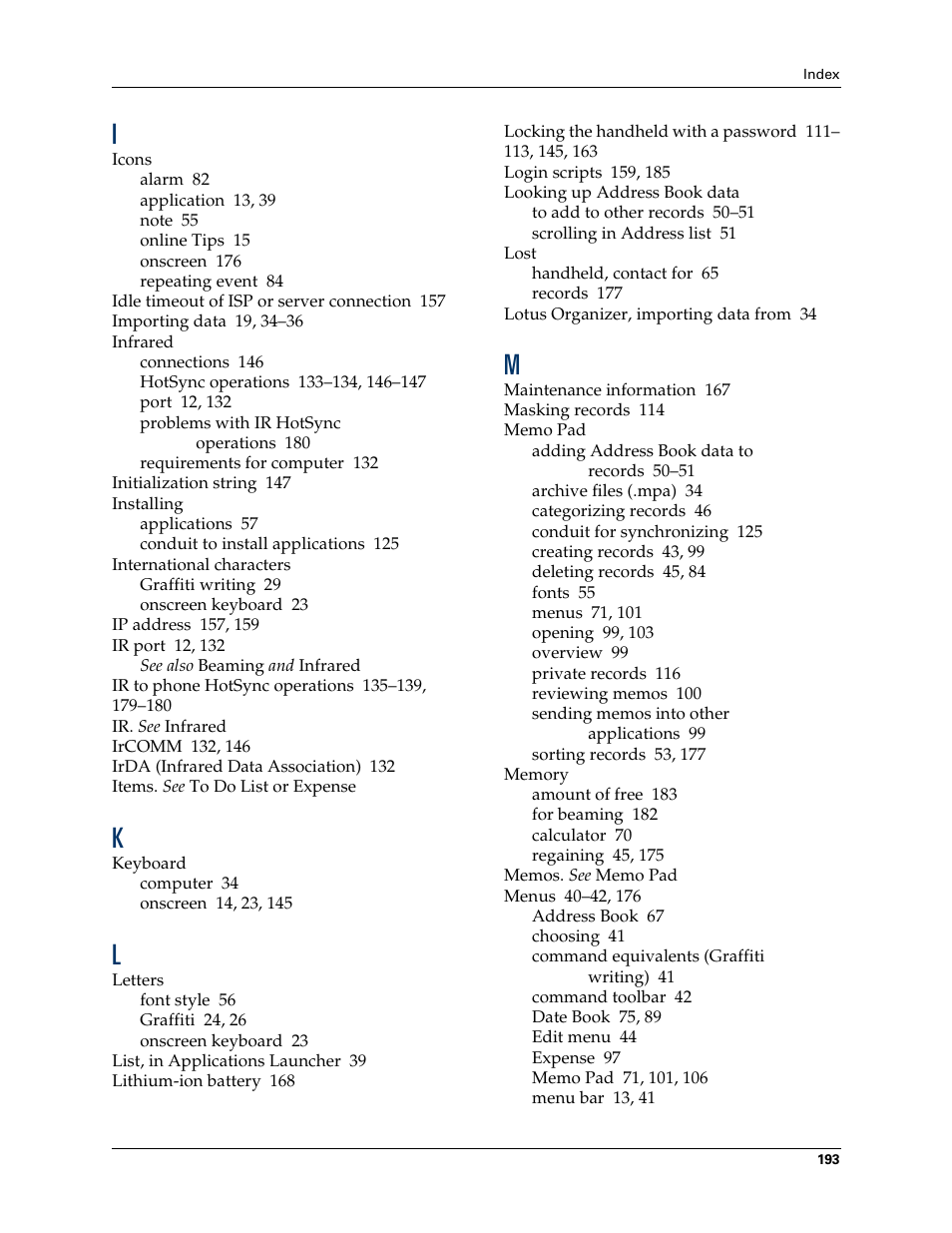 Palm TM ZIRETM HANDHELD User Manual | Page 203 / 208