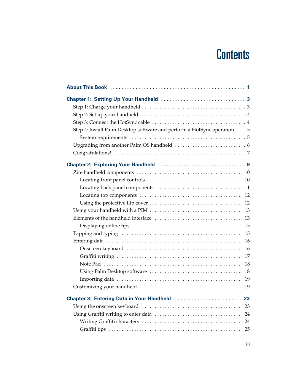 Palm TM ZIRETM HANDHELD User Manual | Page 3 / 208