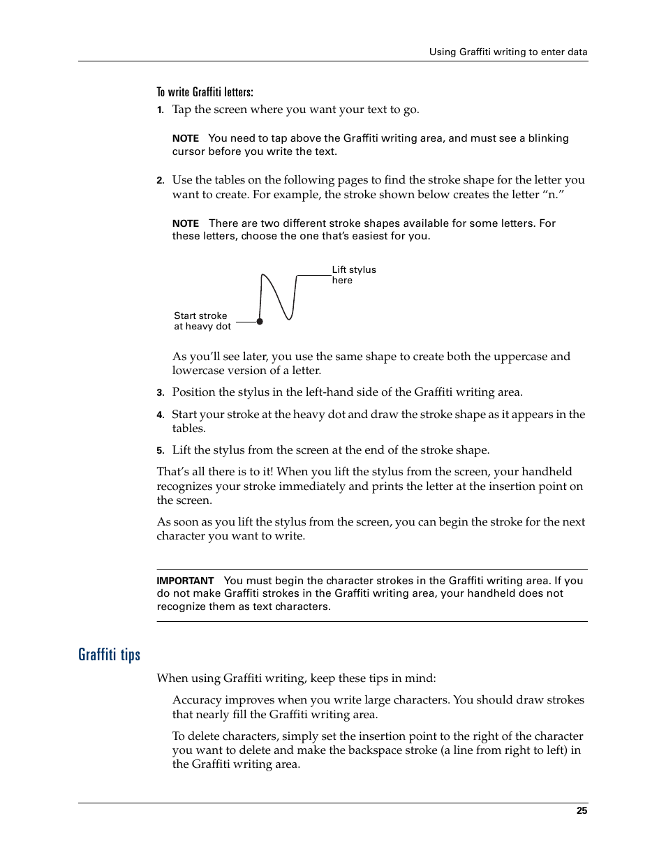 To write graffiti letters, Graffiti tips | Palm TM ZIRETM HANDHELD User Manual | Page 35 / 208