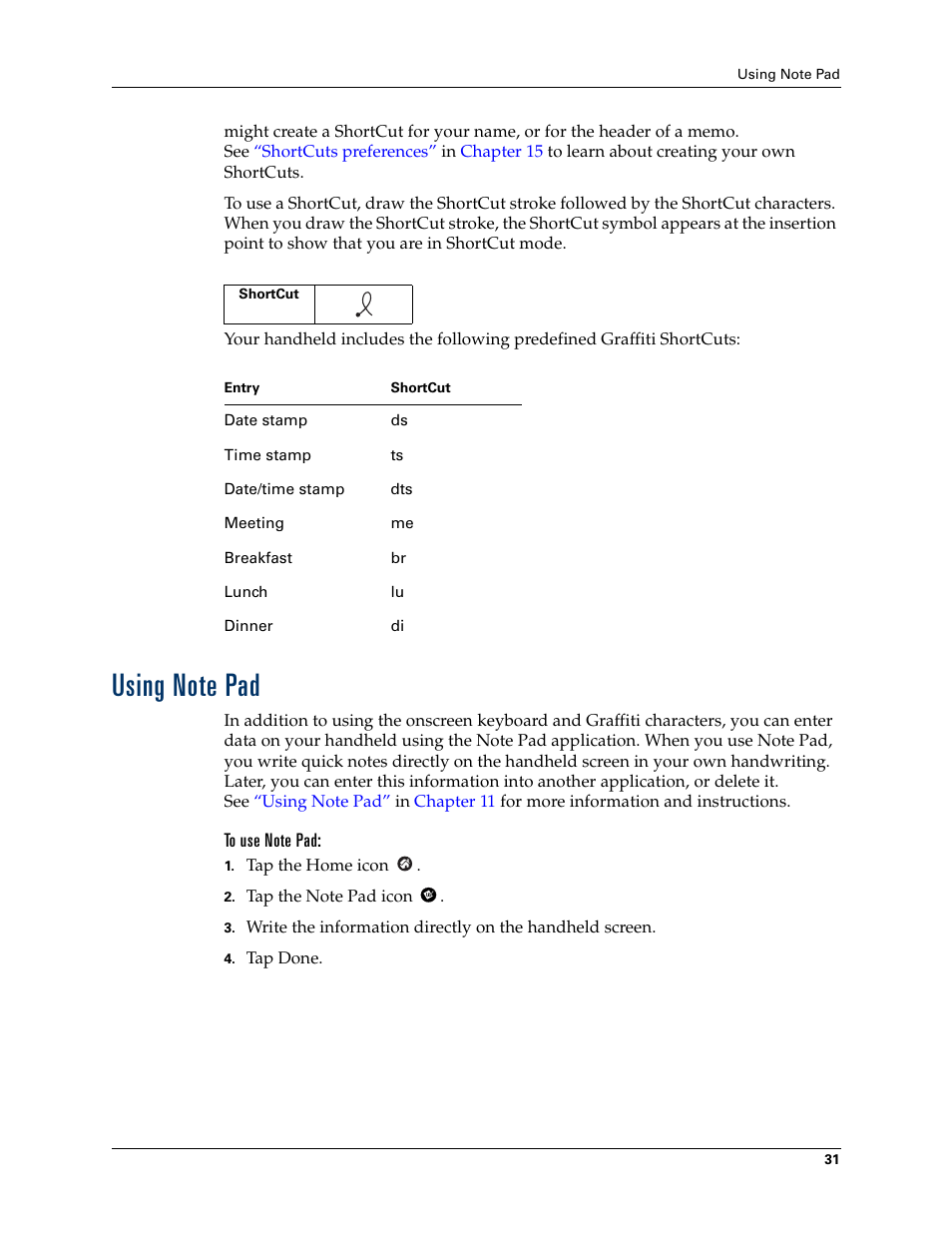 Using note pad, To use note pad | Palm TM ZIRETM HANDHELD User Manual | Page 41 / 208