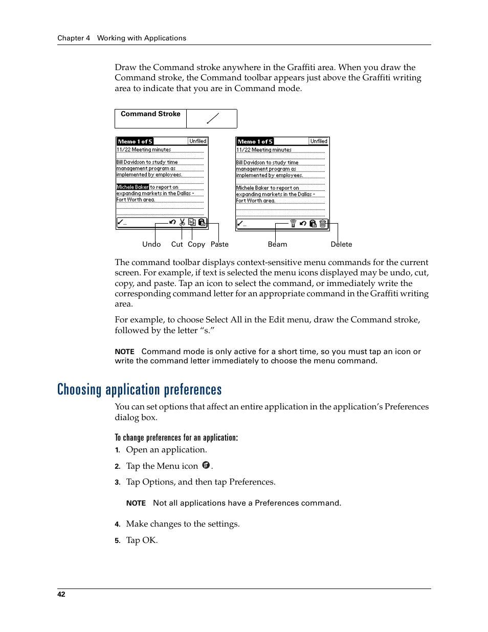 Choosing application preferences, To change preferences for an application | Palm TM ZIRETM HANDHELD User Manual | Page 52 / 208