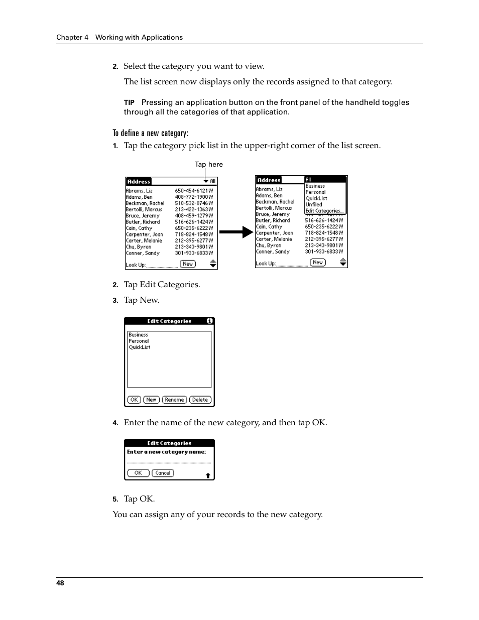 To define a new category | Palm TM ZIRETM HANDHELD User Manual | Page 58 / 208
