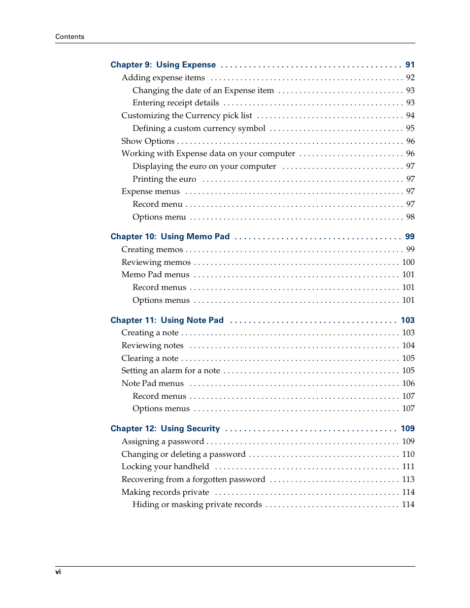 Palm TM ZIRETM HANDHELD User Manual | Page 6 / 208