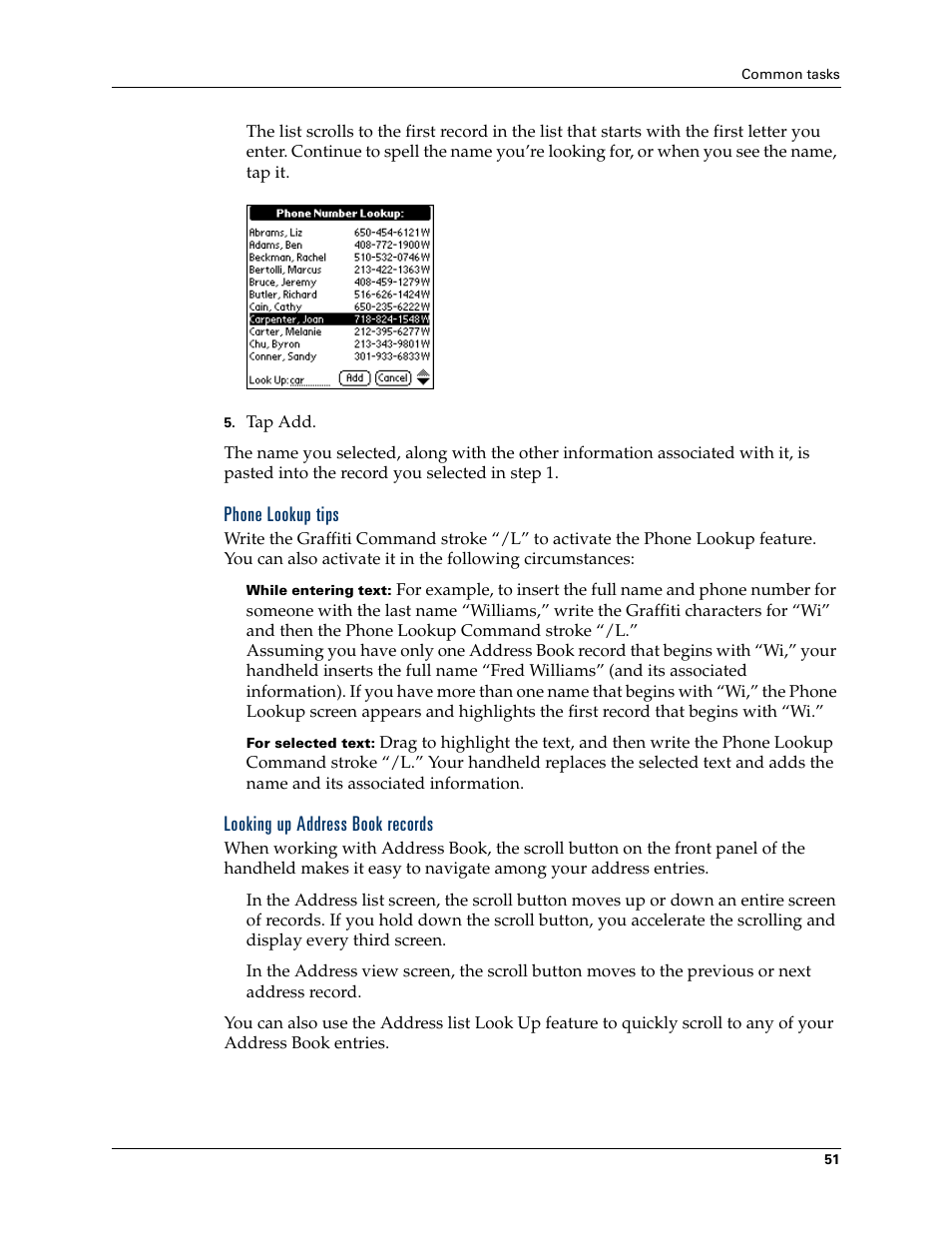 Phone lookup tips, Looking up address book records | Palm TM ZIRETM HANDHELD User Manual | Page 61 / 208