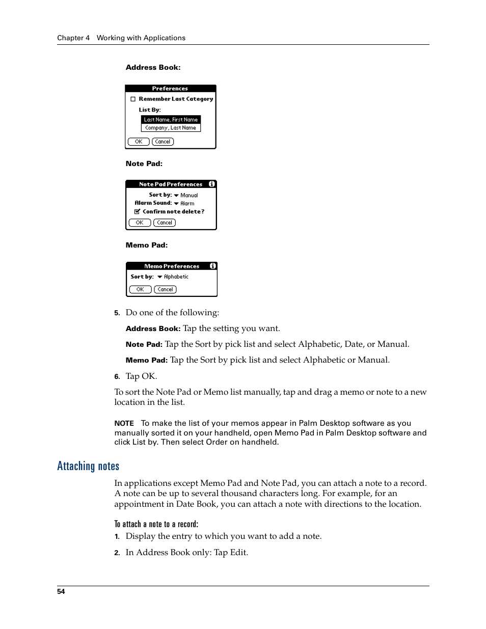 Attaching notes, To attach a note to a record | Palm TM ZIRETM HANDHELD User Manual | Page 64 / 208