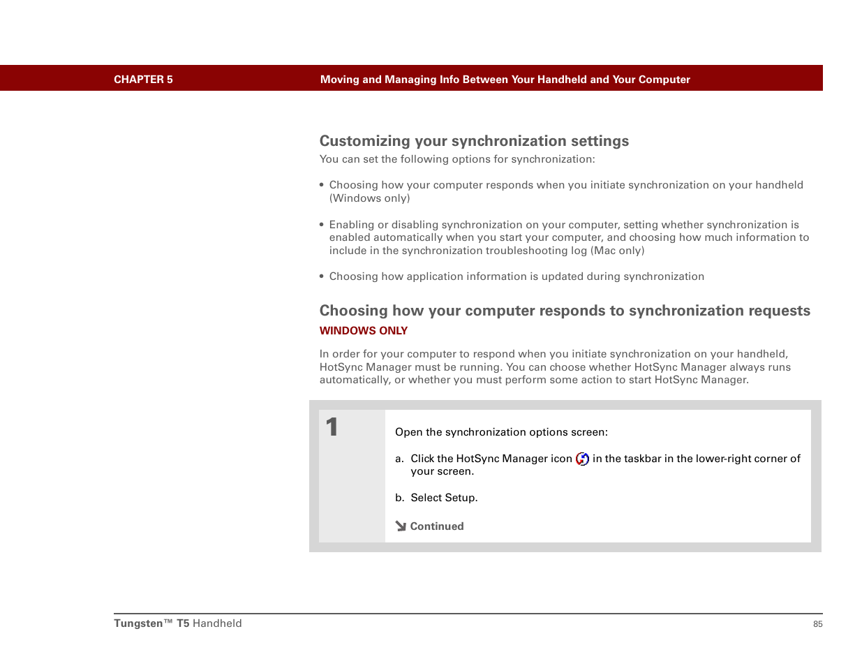Customizing your synchronization settings, Synchronization requests | Palm T5 User Manual | Page 107 / 675