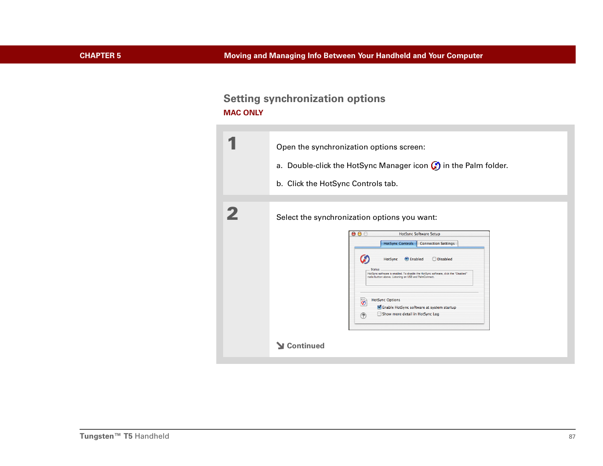 Setting synchronization options | Palm T5 User Manual | Page 109 / 675