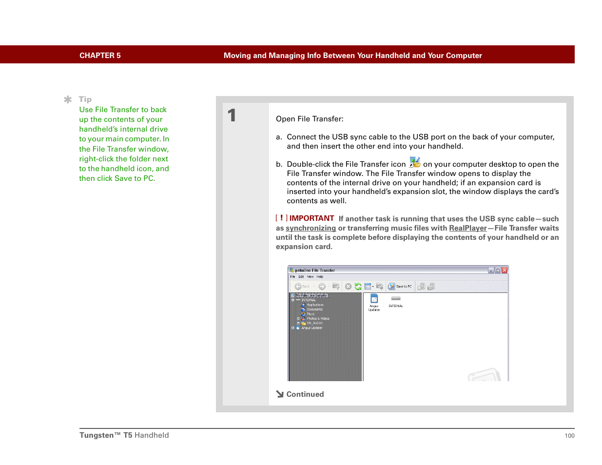 Save the contents of the internal drive t | Palm T5 User Manual | Page 122 / 675