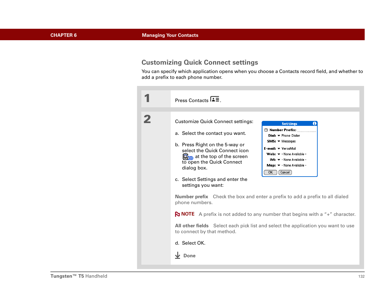 Customizing quick connect settings | Palm T5 User Manual | Page 154 / 675
