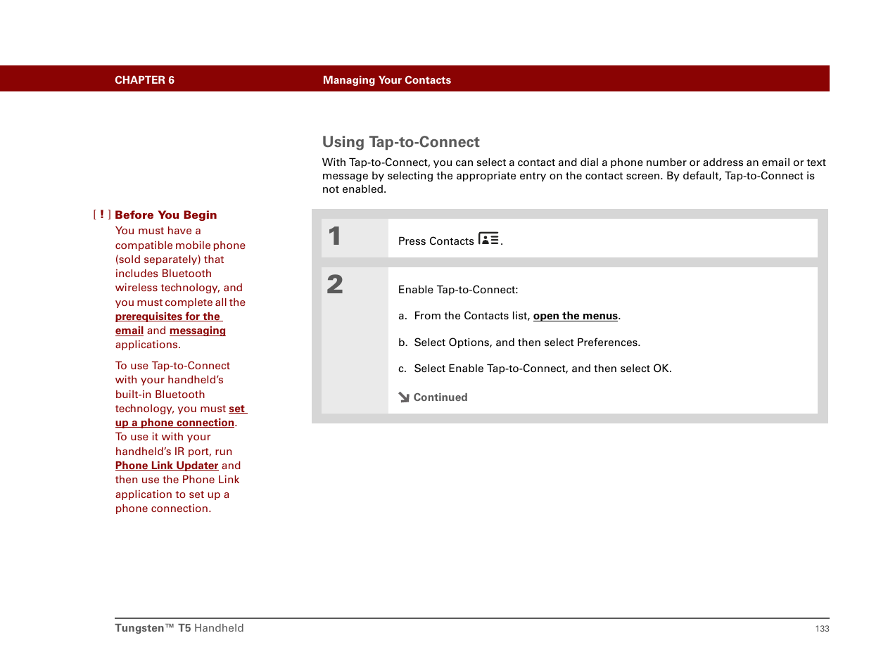 Using tap-to-connect | Palm T5 User Manual | Page 155 / 675