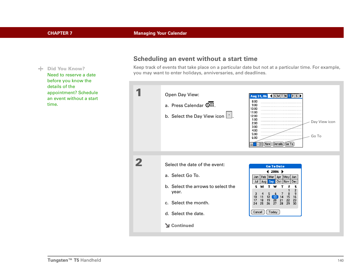 Scheduling an event without a start time | Palm T5 User Manual | Page 162 / 675