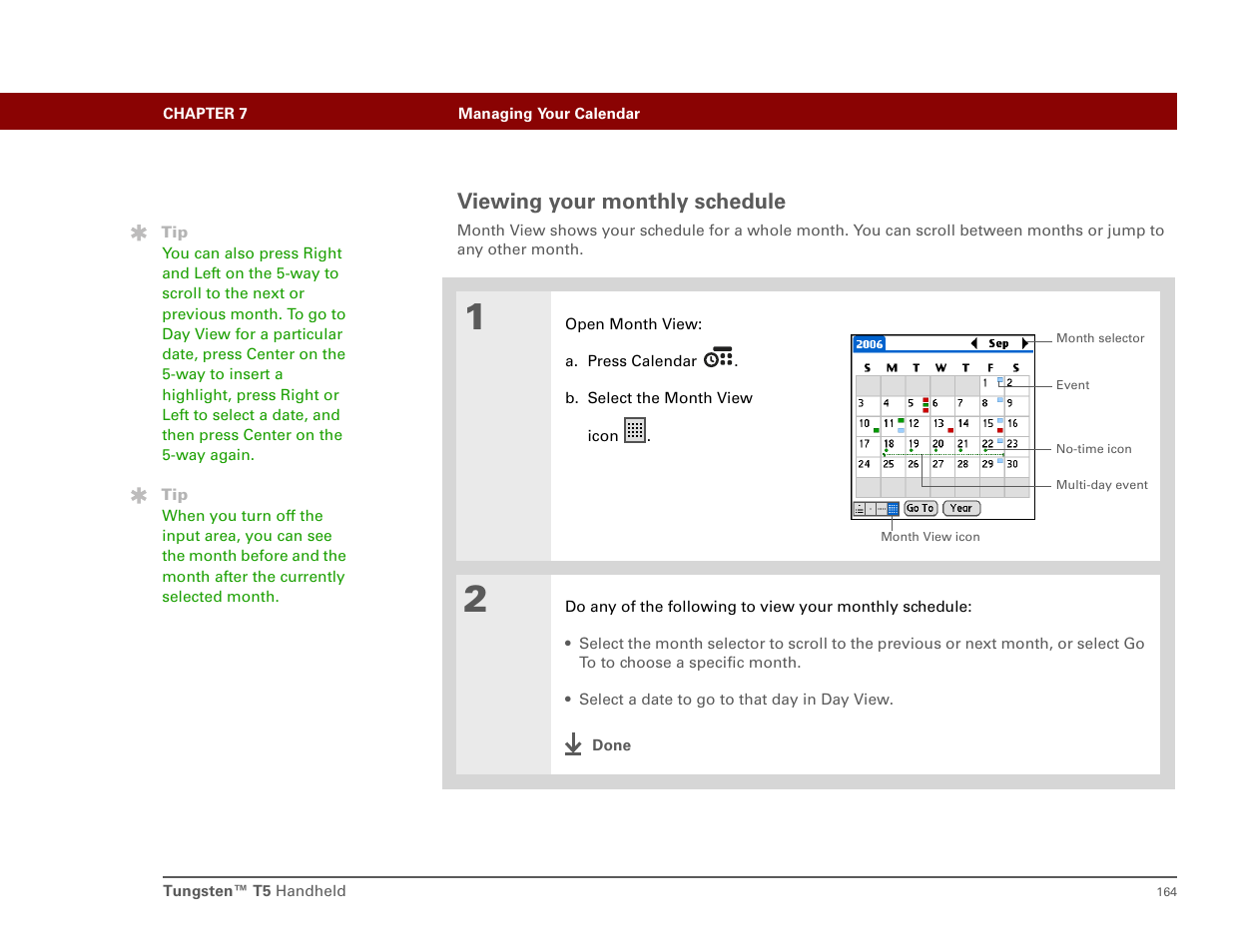 Viewing your monthly schedule | Palm T5 User Manual | Page 186 / 675