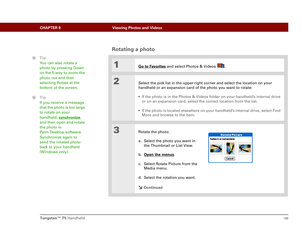 Rotating a photo | Palm T5 User Manual | Page 210 / 675