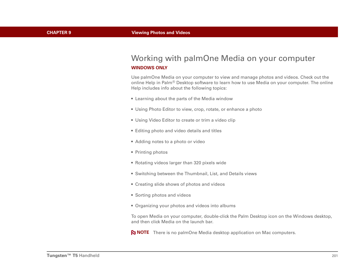 Working with palmone media on your computer | Palm T5 User Manual | Page 223 / 675