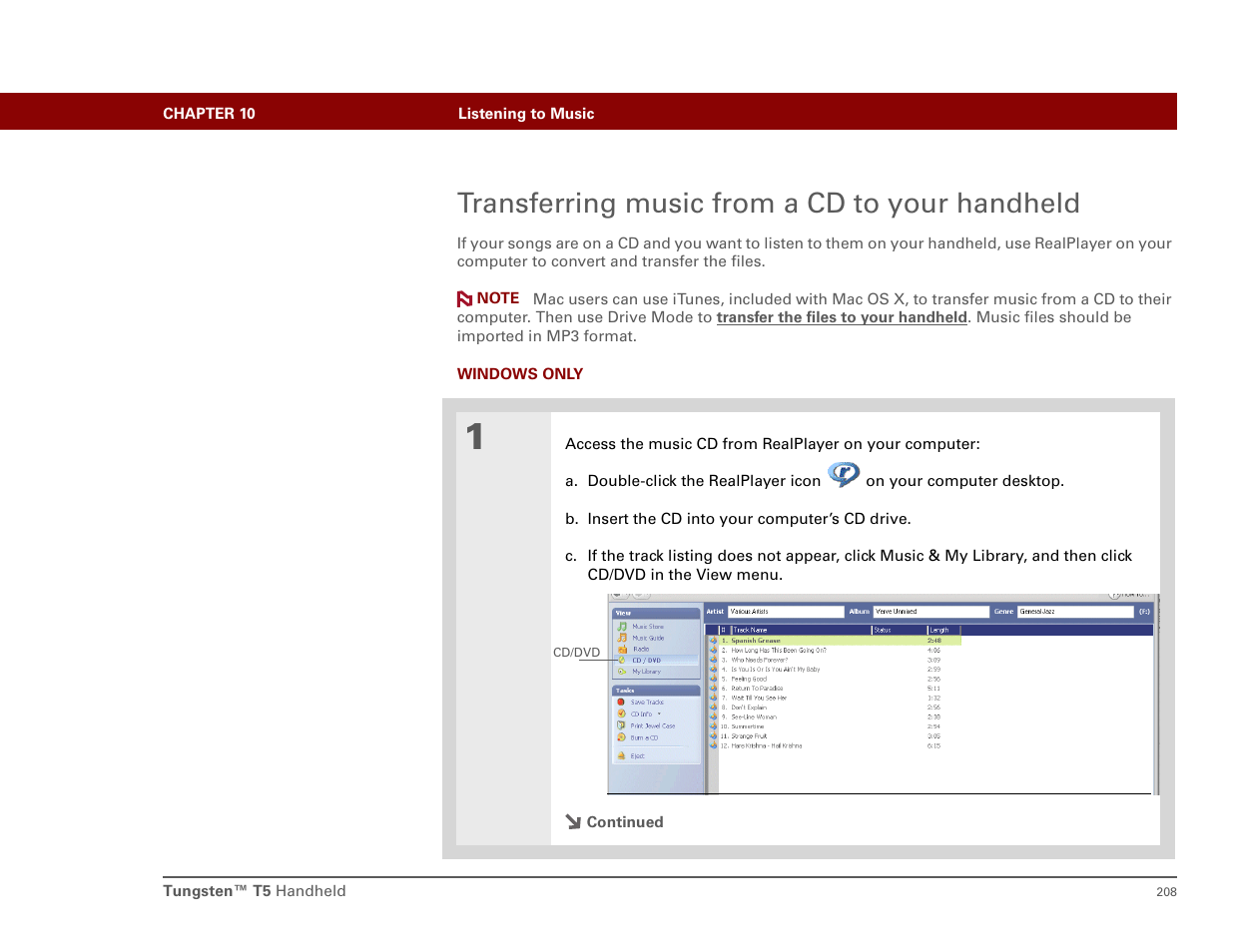 Transferring music from a cd to your handheld | Palm T5 User Manual | Page 230 / 675