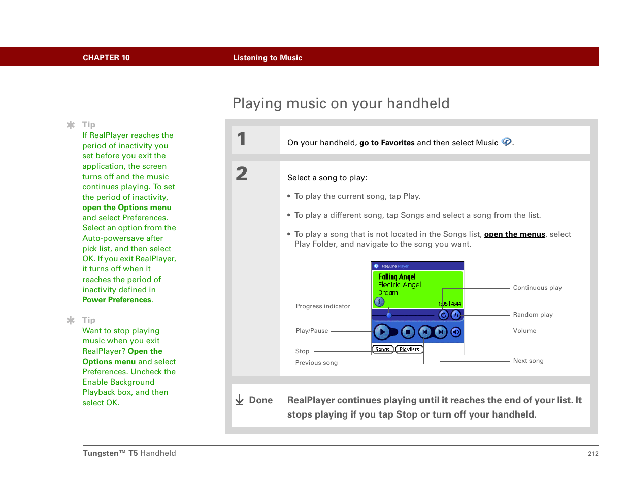 Playing music on your handheld | Palm T5 User Manual | Page 234 / 675