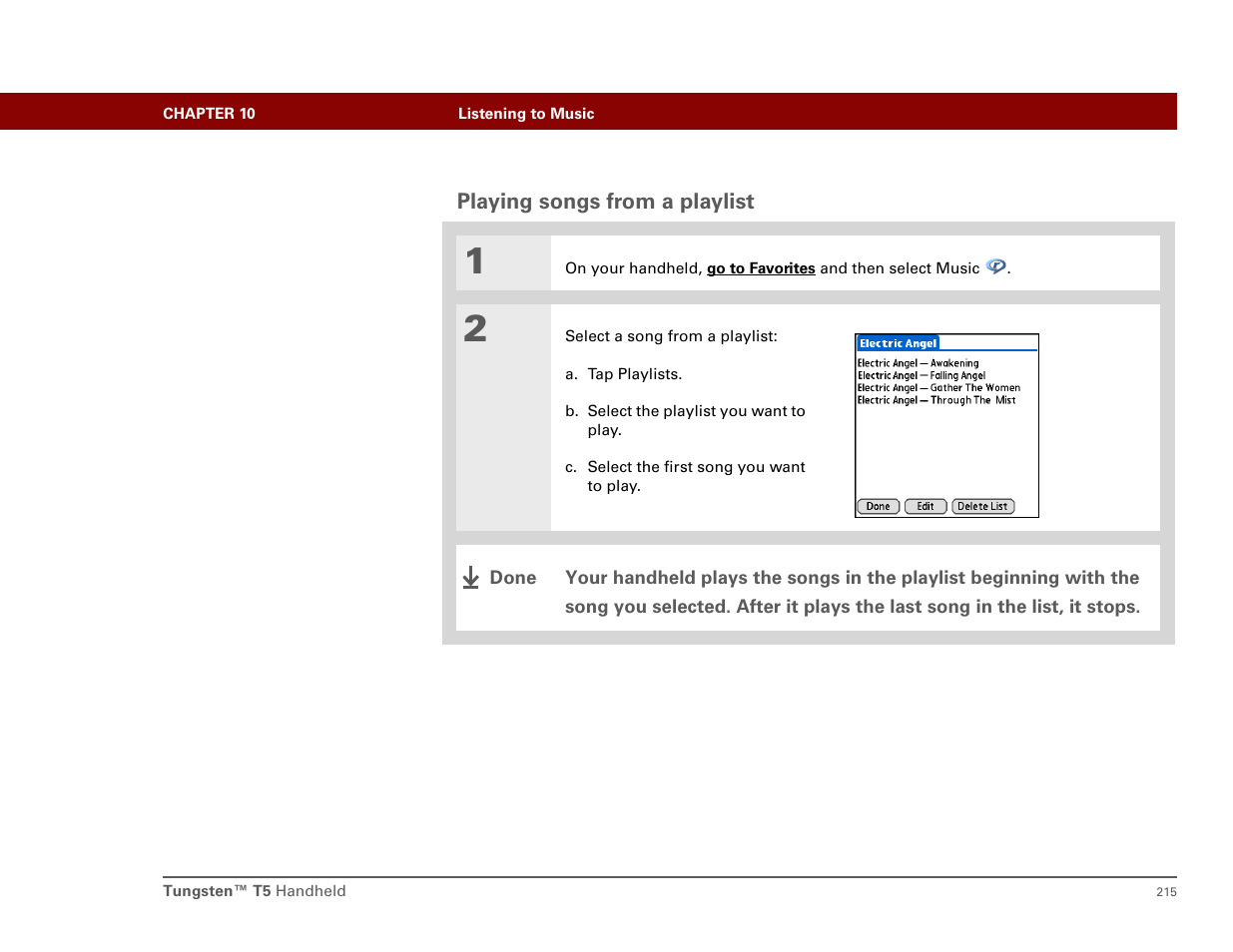 Playing songs from a playlist | Palm T5 User Manual | Page 237 / 675