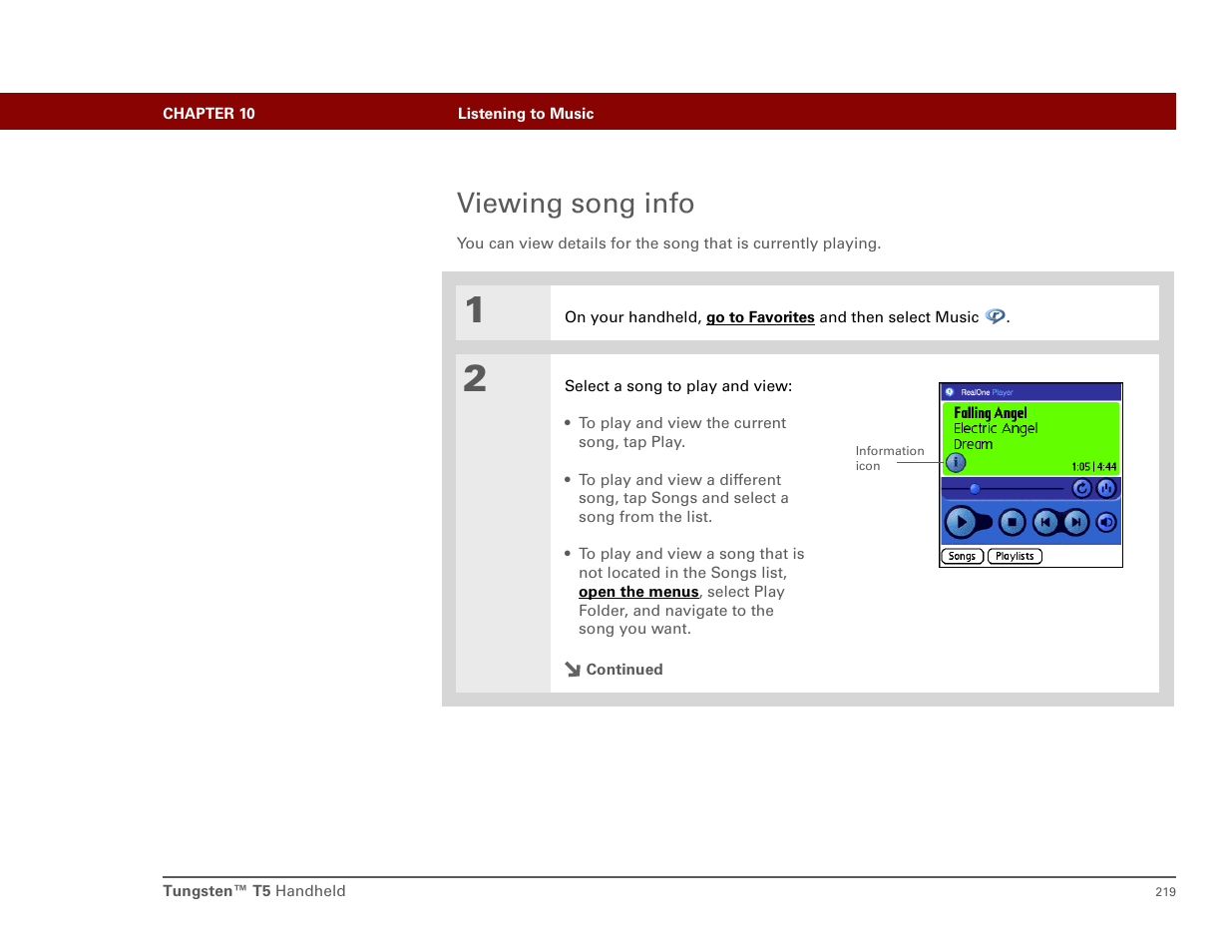 Viewing song info | Palm T5 User Manual | Page 241 / 675