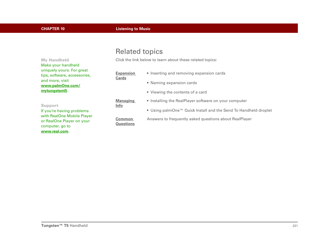Related topics | Palm T5 User Manual | Page 243 / 675