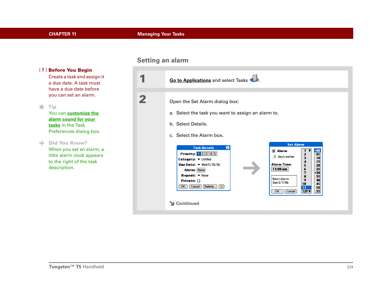 Setting an alarm | Palm T5 User Manual | Page 246 / 675