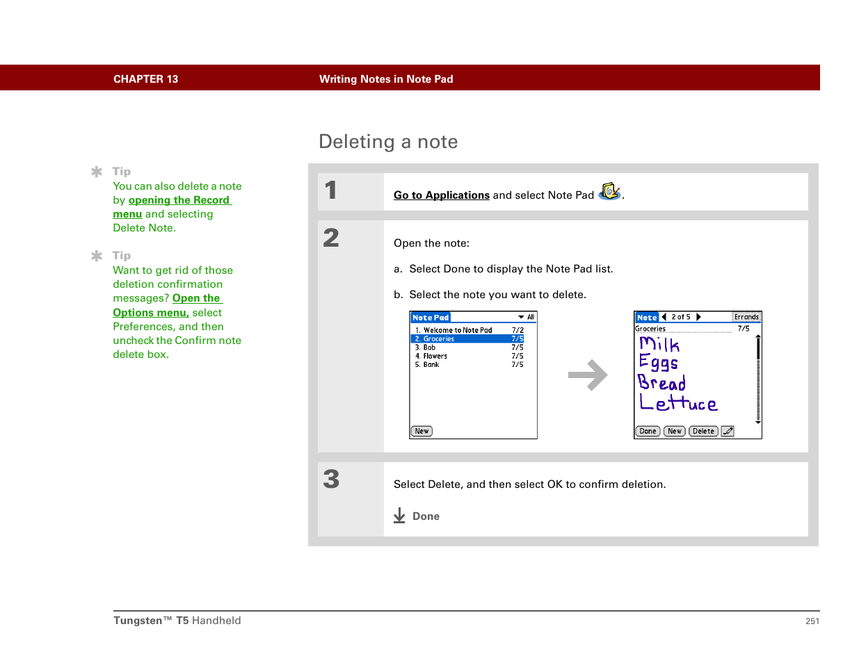 Deleting a note | Palm T5 User Manual | Page 273 / 675