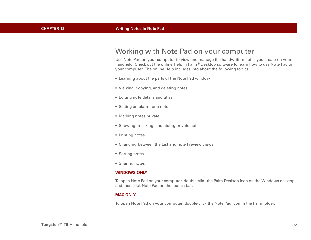 Working with note pad on your computer | Palm T5 User Manual | Page 274 / 675