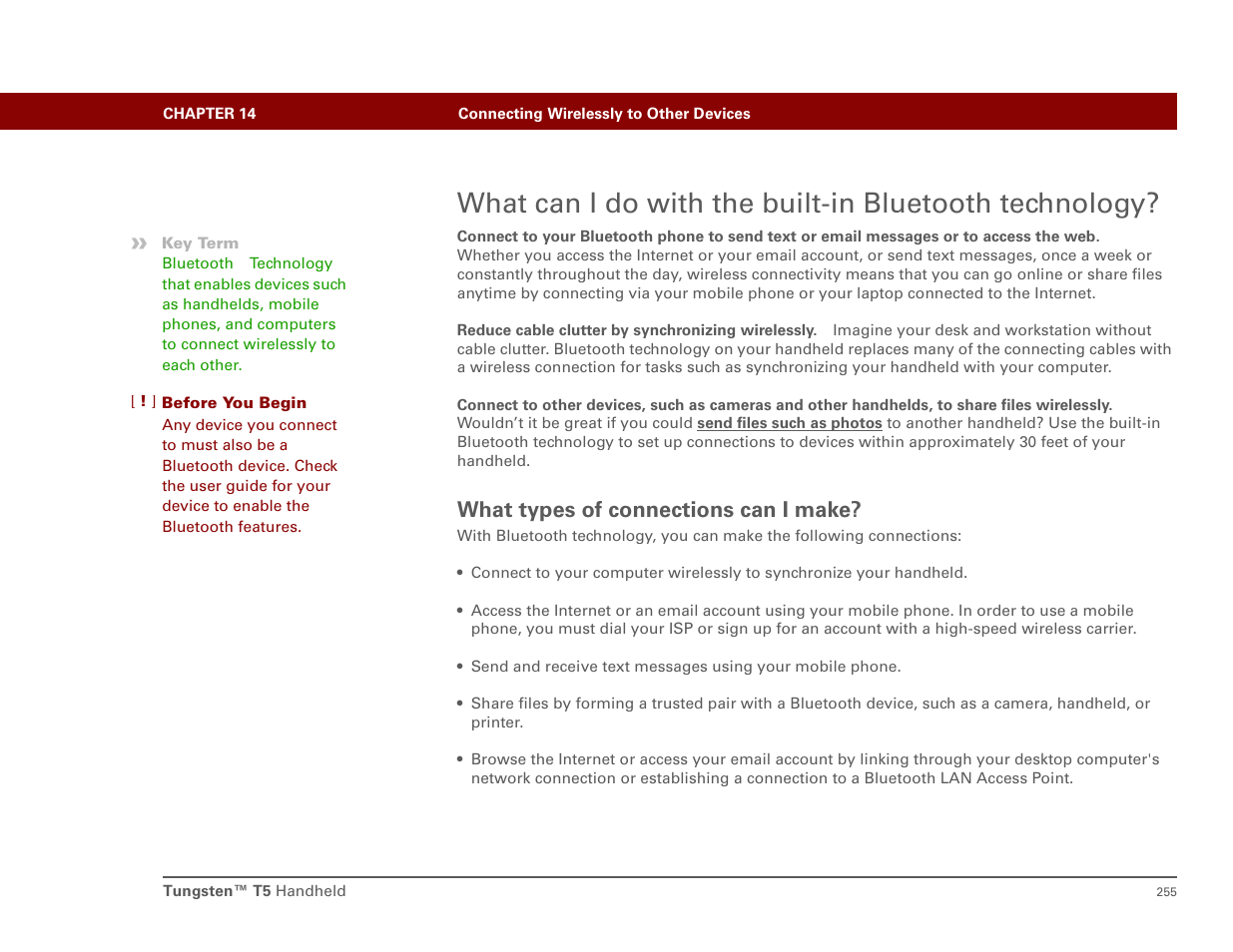 What types of connections can i make | Palm T5 User Manual | Page 277 / 675