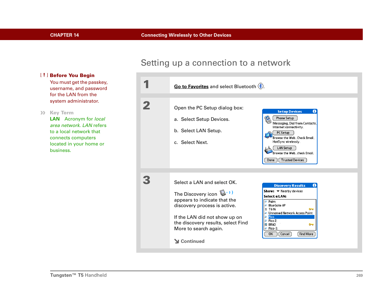 Setting up a connection to a network | Palm T5 User Manual | Page 291 / 675