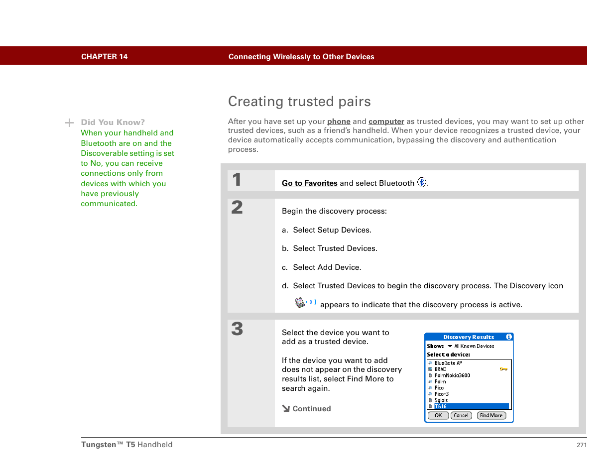 Creating trusted pairs | Palm T5 User Manual | Page 293 / 675