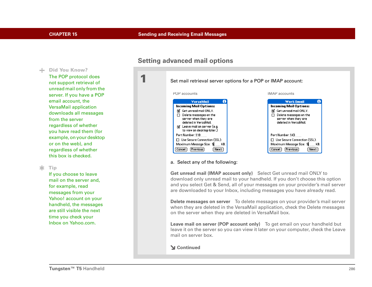 Setting advanced mail options | Palm T5 User Manual | Page 308 / 675