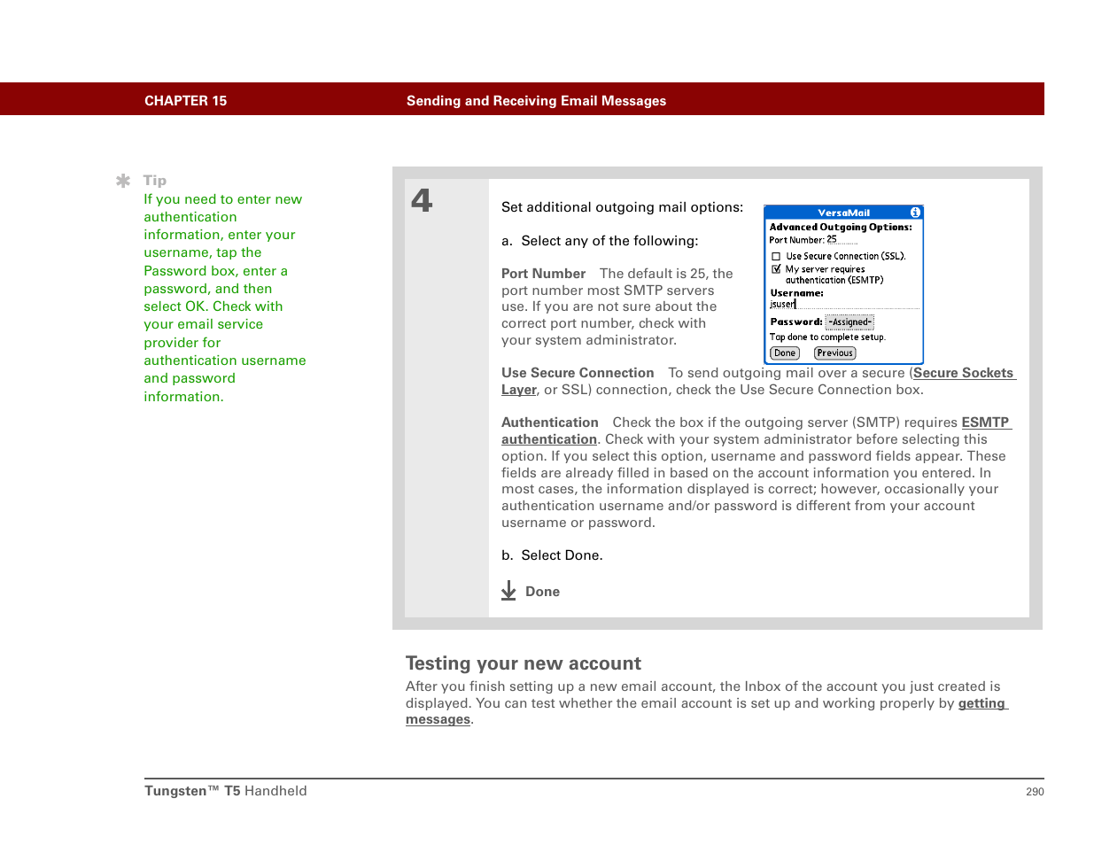 Testing your new account | Palm T5 User Manual | Page 312 / 675