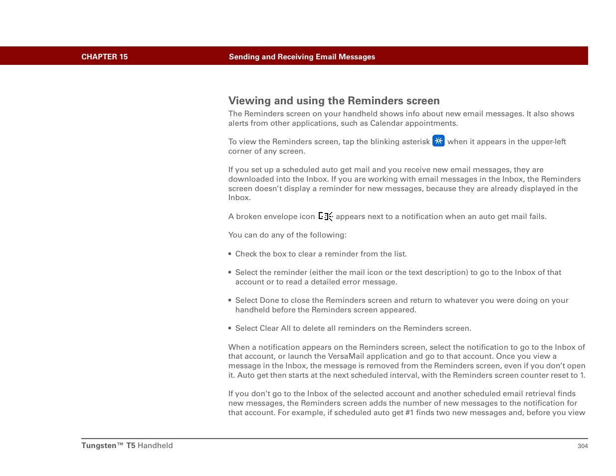 Viewing and using the reminders screen, Respond to or cancel alerts p, Reminders screen | Palm T5 User Manual | Page 326 / 675