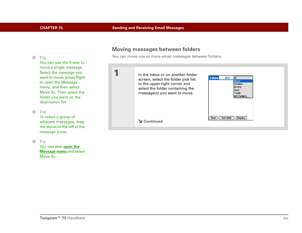 Moving messages between folders | Palm T5 User Manual | Page 344 / 675