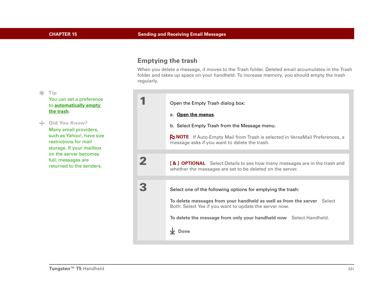 Emptying the trash | Palm T5 User Manual | Page 353 / 675